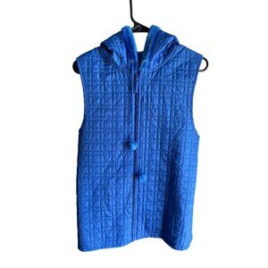For Cynthia Women's Hooded Quilted Full Zip Winter Vest Cover Up Blue Size L